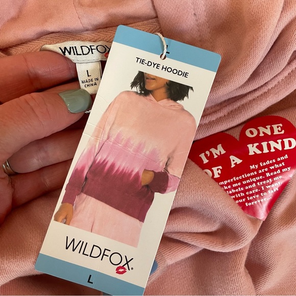 Wildfox Women’s Pink Tie Dye Terry Pullover Hooded Sweatshirt Hoodie NWT Large - Picture 7 of 11